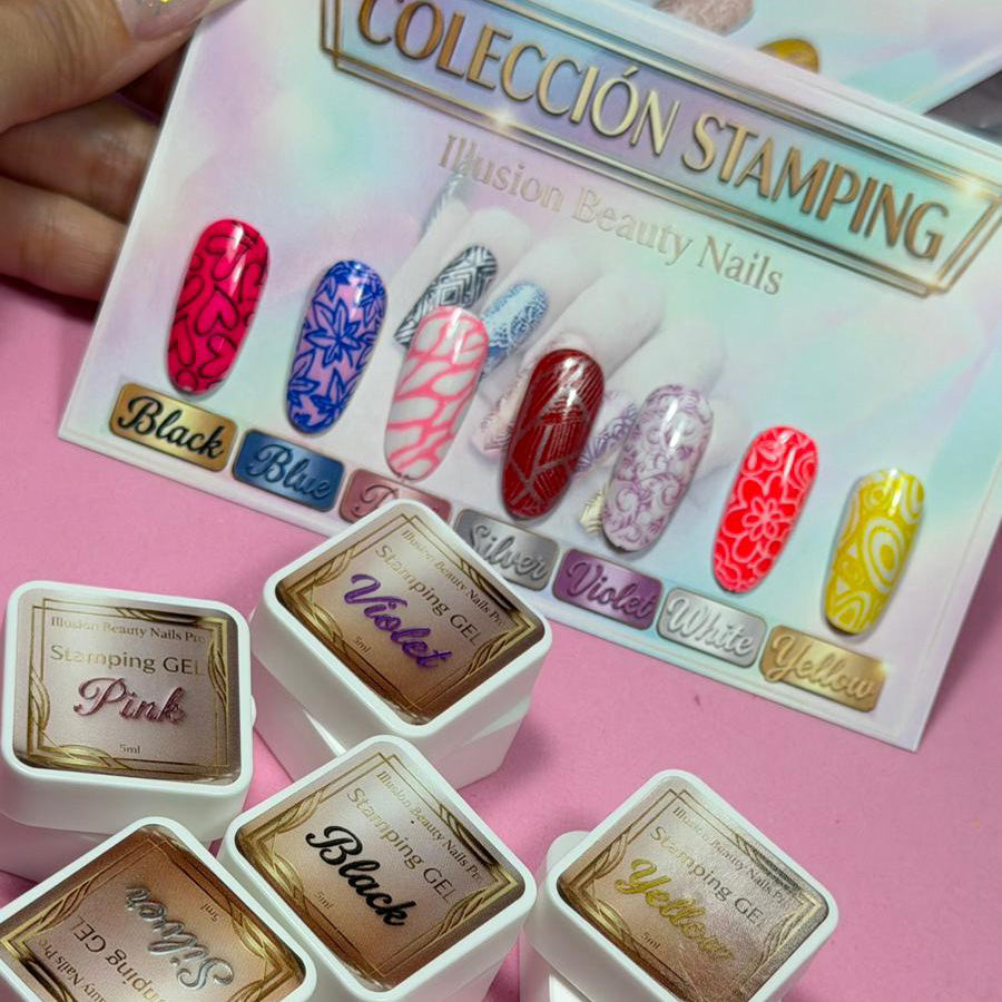 Kit de Geles para Stamping illusion beauty – 7x5ml + sello