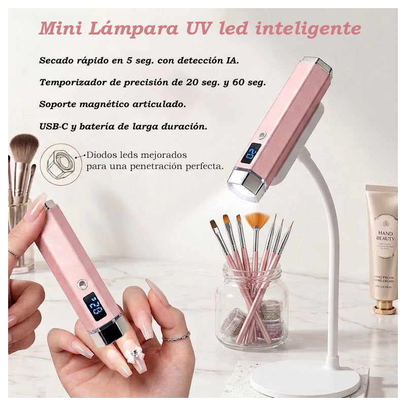 Mini Lámpara LED UV Portátil Profesional – Sensor de IA y Soporte Articulado Magnético
