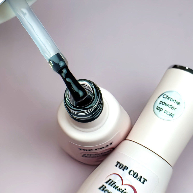 Chrome Top Coat illusion beauty – 10ml TOP ESPECIAL PARA EFECTO CROMADO O PIGMENTOS (sin filtro, no azulea)